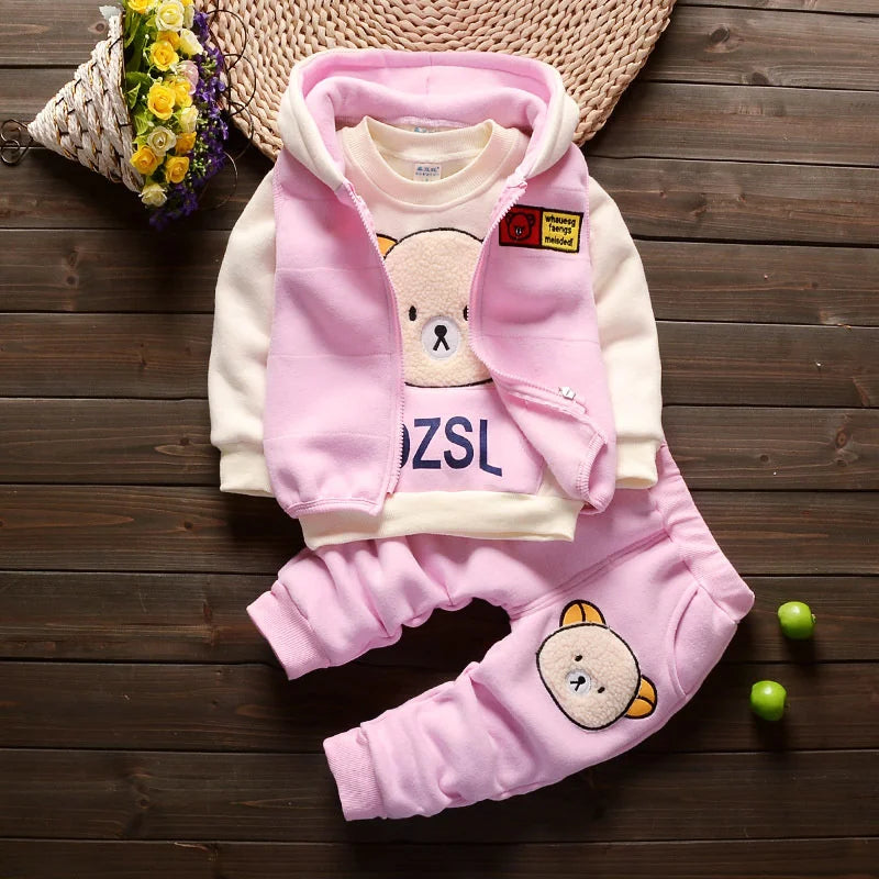 Winter Plus Velvet Thick Flannel Fleece 3Pcs Warm Cartoon Sleepwear Set