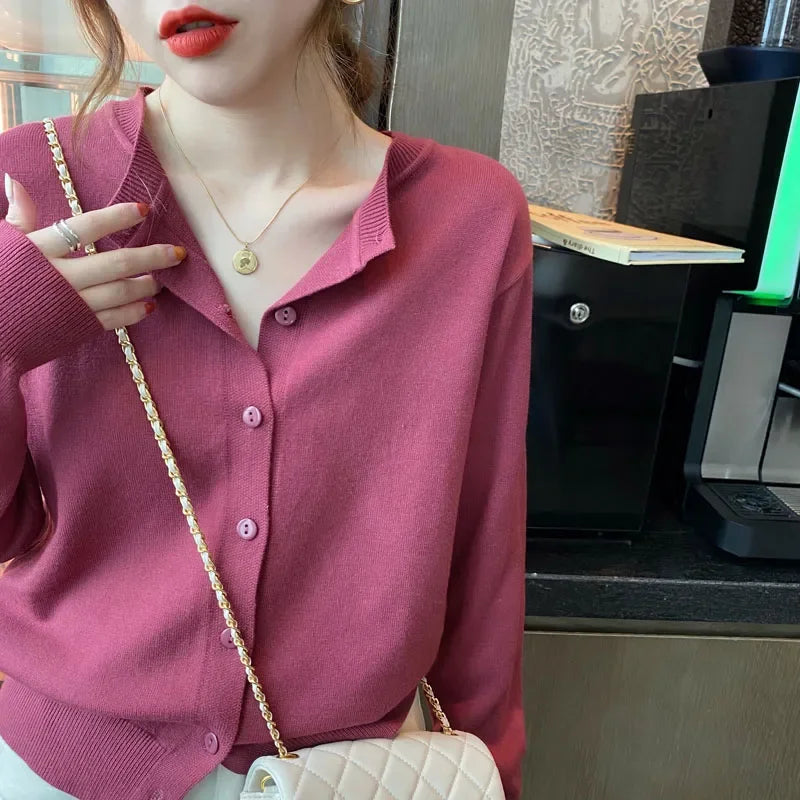 Knitted Cardigans Long Sleeve O-Neck White Knit Cardigan Tops Sweaters