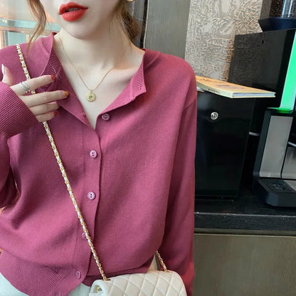 Knitted Cardigans Long Sleeve O-Neck White Knit Cardigan Tops Sweaters
