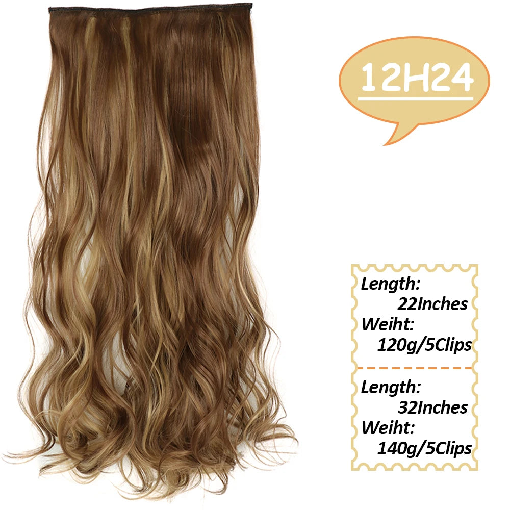 5 Clips Long Wavy Clip In Hair Extensions Synthetic Heat Resistant One Piece False Blonde