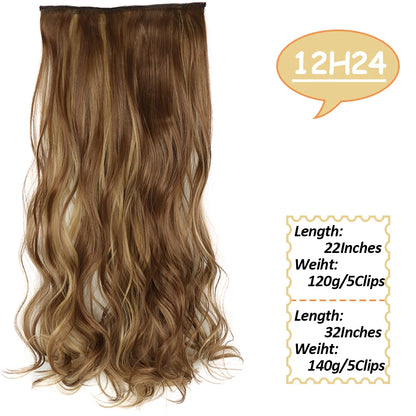 5 Clips Long Wavy Clip In Hair Extensions Synthetic Heat Resistant One Piece False Blonde