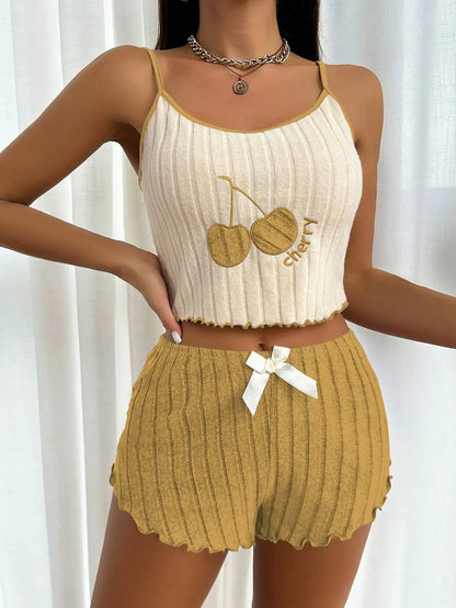 Simple Ground Wool Halter Vest Shorts Set