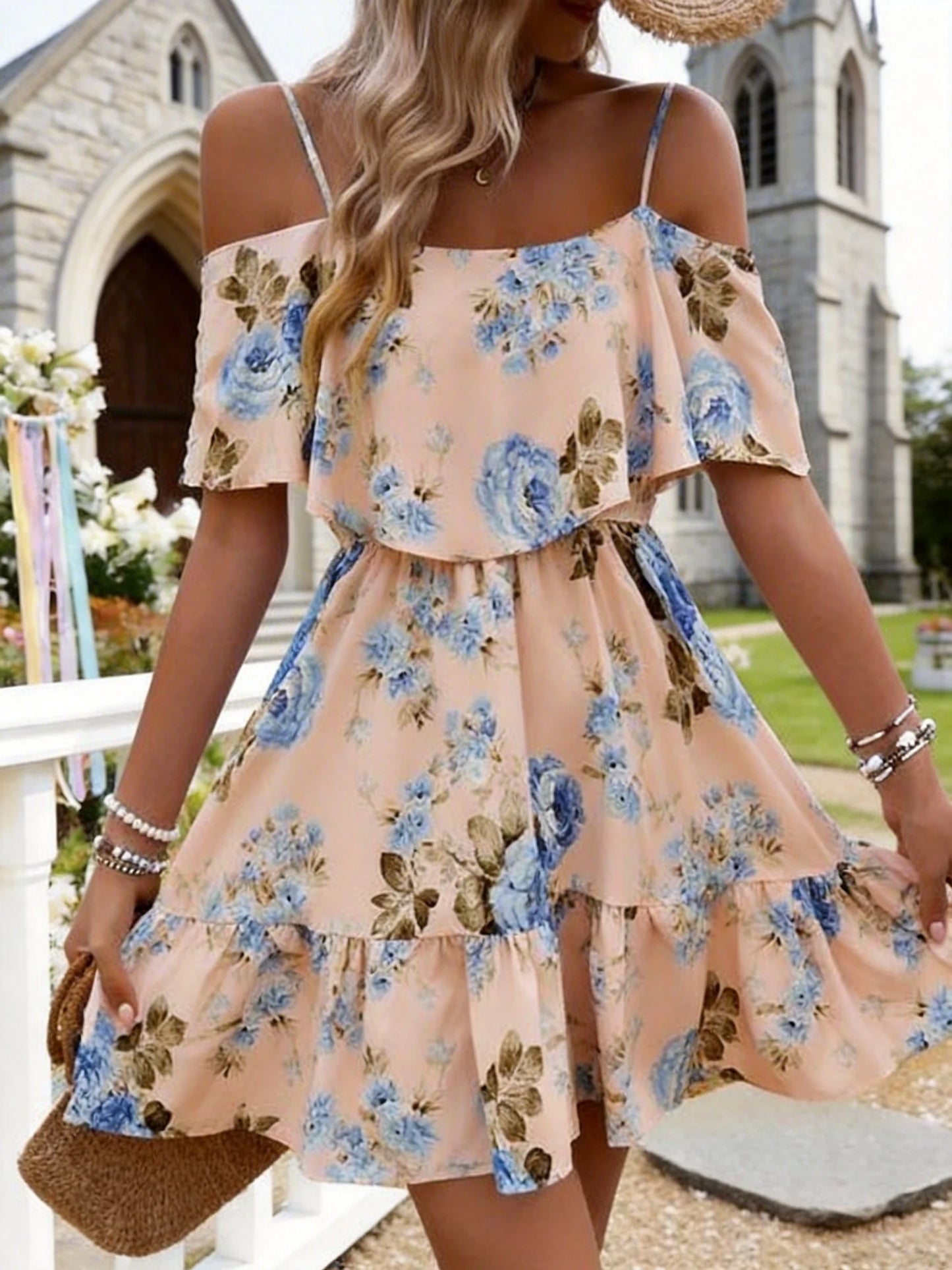 European Style Floral Print Dress