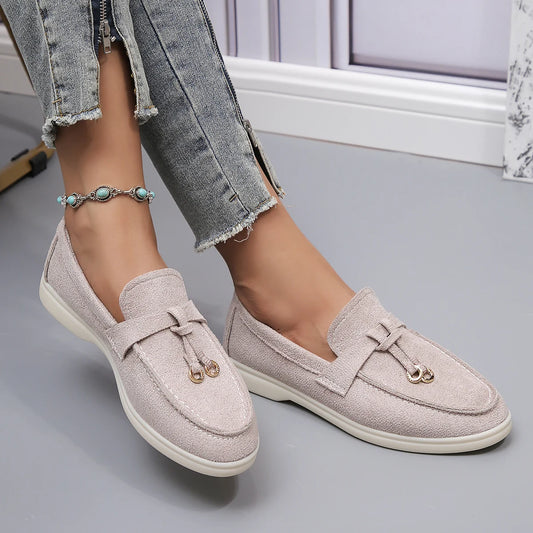 Lefu  Soft Leather Retro Lazy Flat Bottom Shoes
