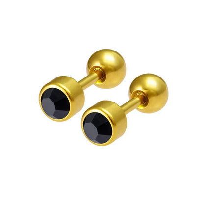 2Pcs Surgical Steel Crystal Screw Ball Stud Earrings