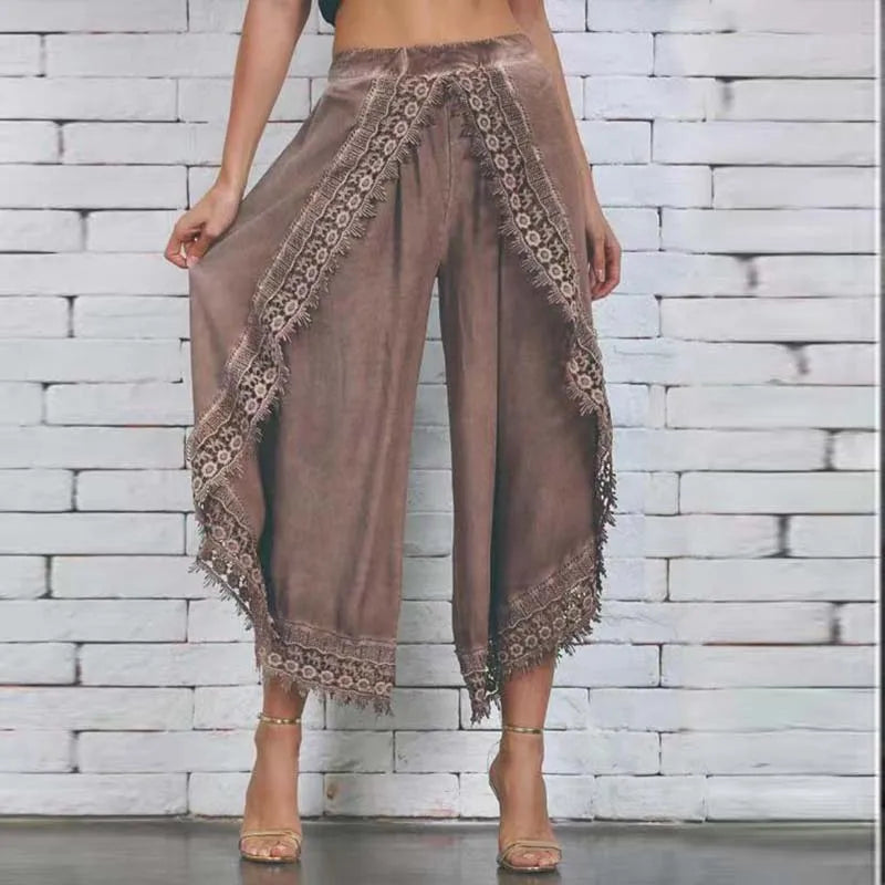 Lace Harem Pant Women Loose Solid Wide Leg Pants