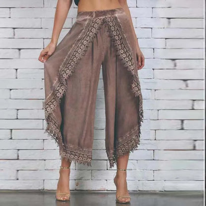 Lace Harem Loose Solid Wide Leg Arc-Shaped Cutting Pants