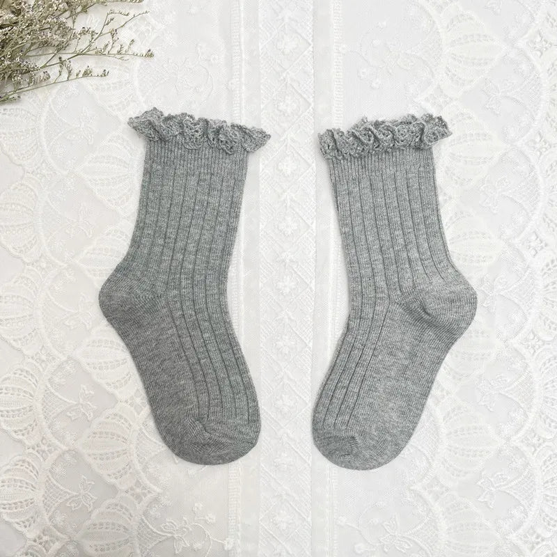 Ruffle Knee High Socks Baby Girls Toddlers Long Soft Cotton Sock 0-8Years