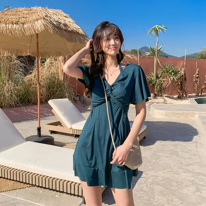 Split swimsuit plus size loose belly covering slimming Dress