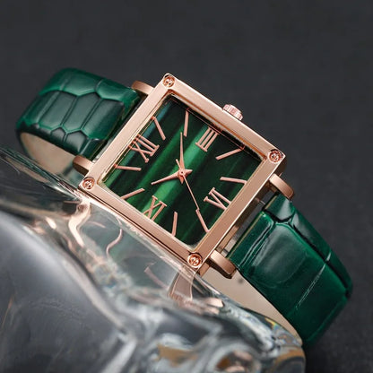 Square Quartz Roma Dial Leather Strap Wristwatches