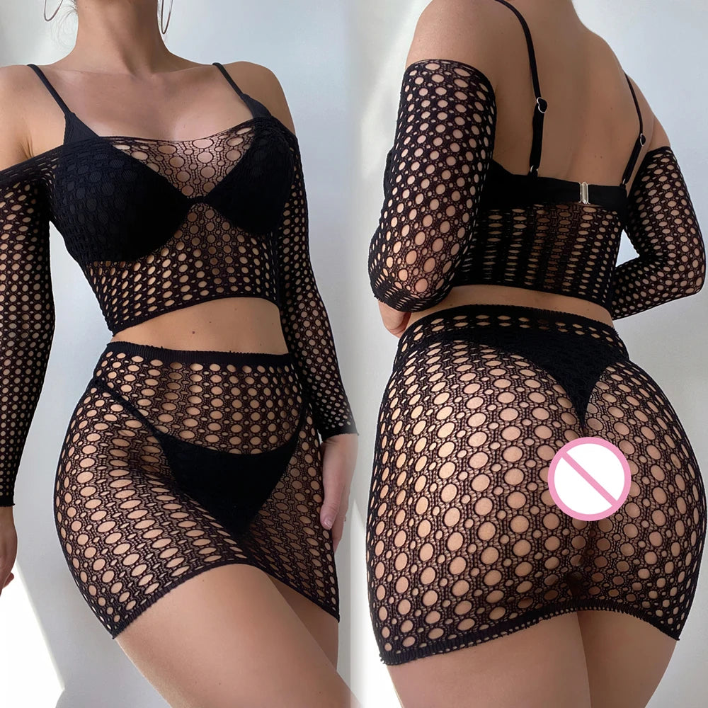 Fishnet Sexy Babydoll Slim Mini Lingerie Dress