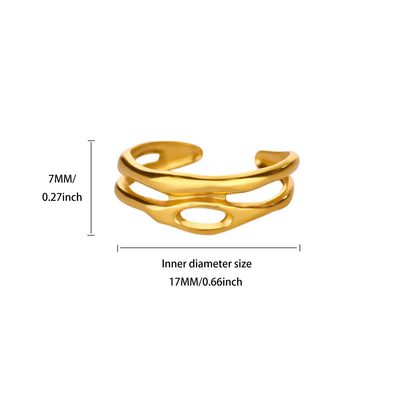 Stainless Steel Irregular Wave Creative Gold Open Punk Rapper Rings