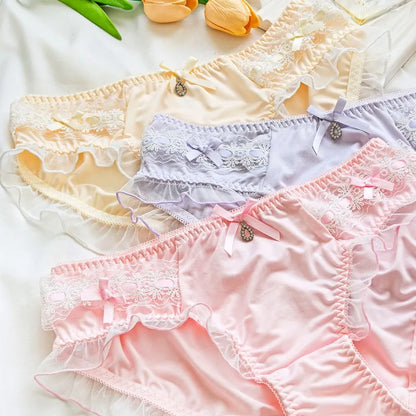 Lolita Cute Lovely Sweety Panties Milk Silk Breathable Elasticity Ruffle Underwear