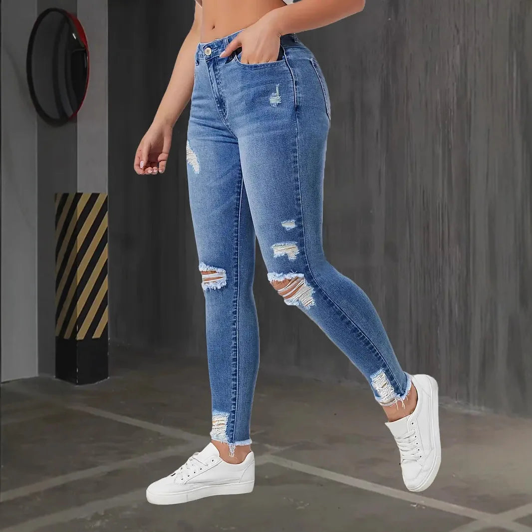 Streetwear Ripped High Waist Vintage Stretch Jeans Pants