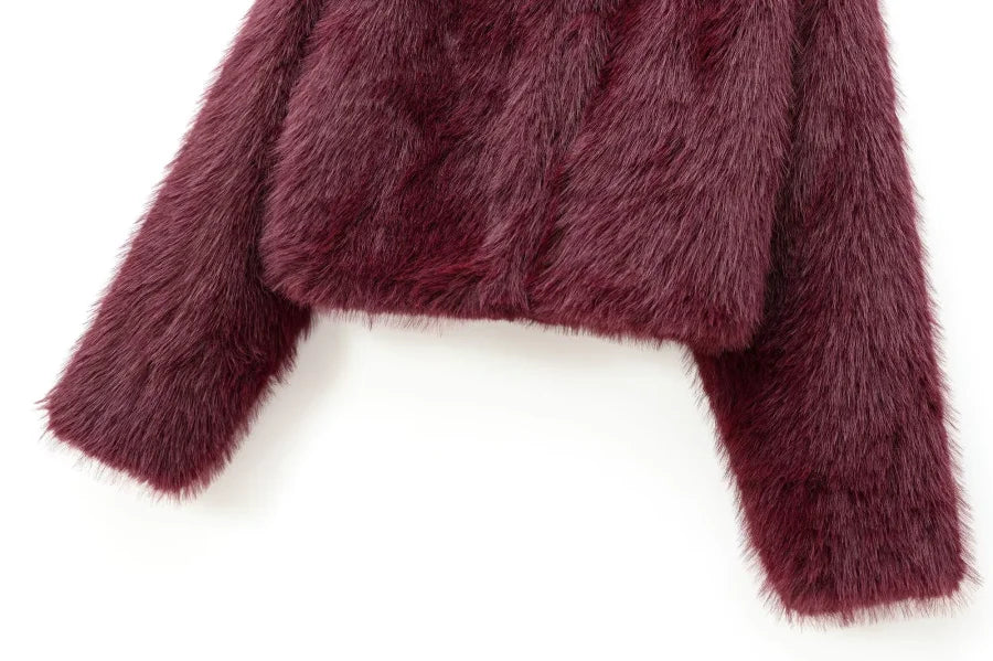 Faux fur Fall/Winter Effect Round Neck Long Sleeve Short Jacket
