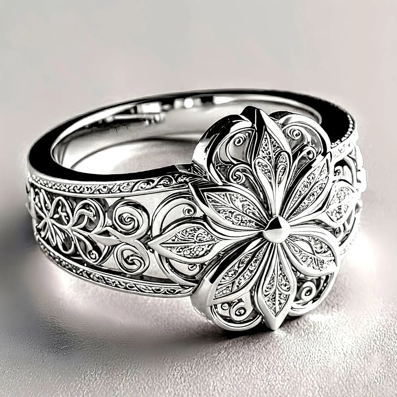 Gorgeous Ring Aesthetic Flower Engraved Charming Chic Rings