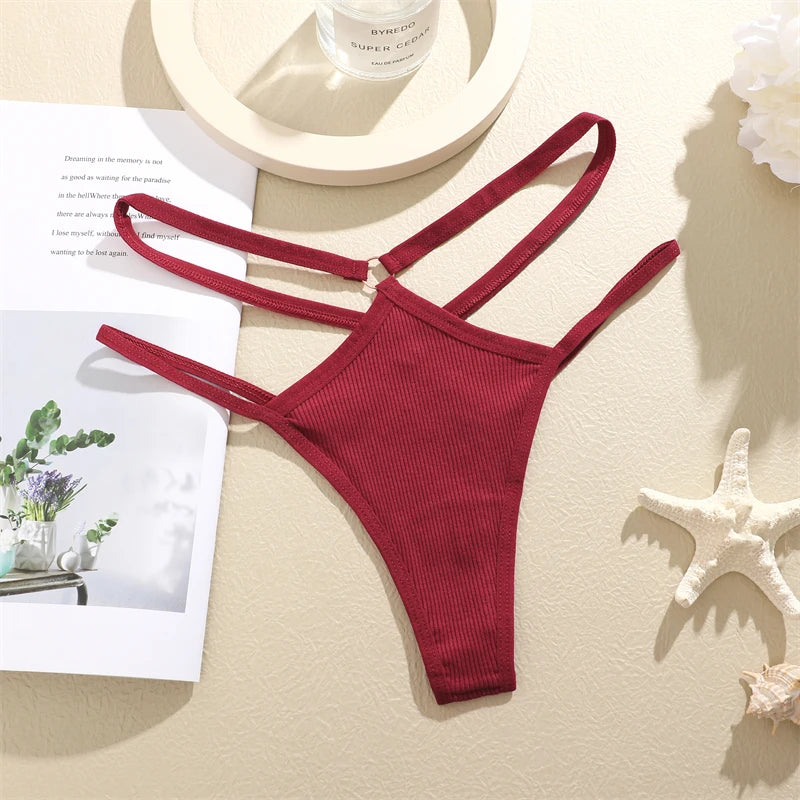 4Pcs Cotton Double Thin Belts Sexy Low Waist Lingerie