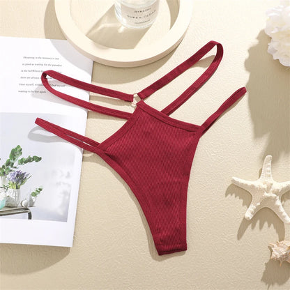 4Pcs Cotton Double Thin Belts Sexy Low Waist Lingerie