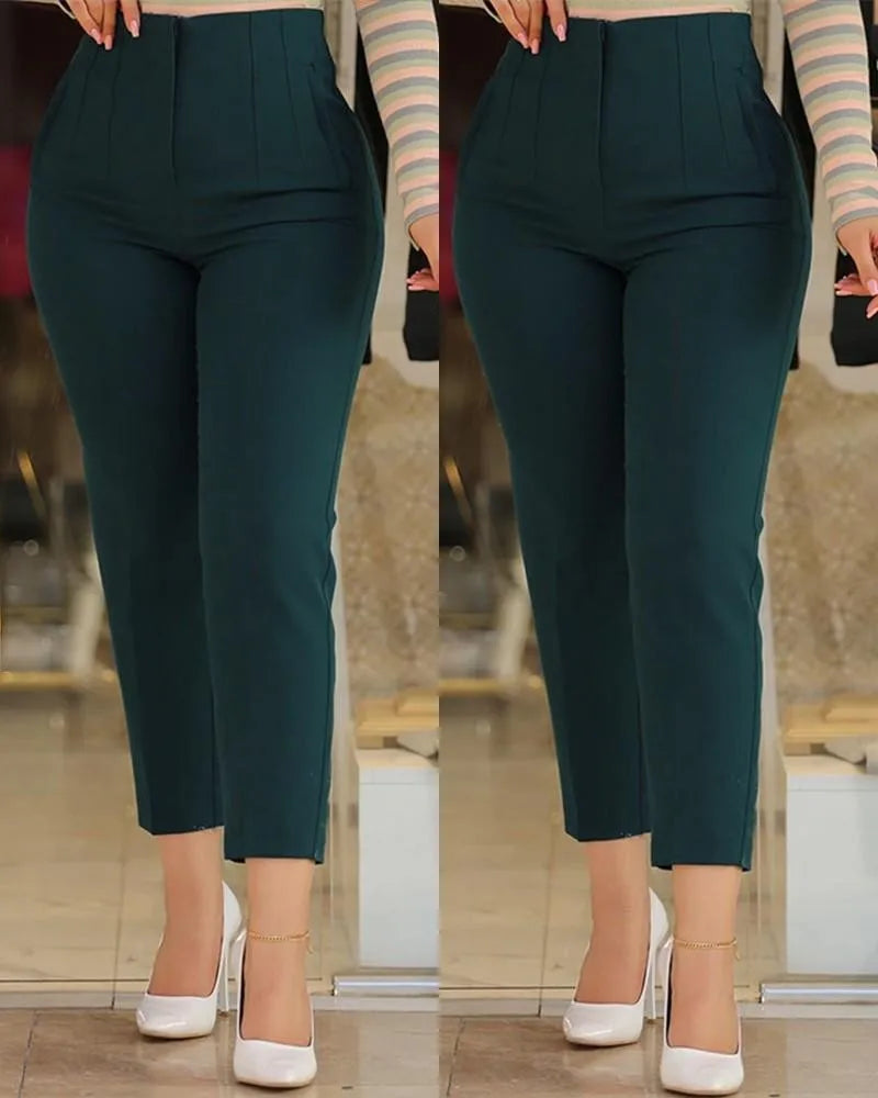 Streetwear Zipper Stretch Elegant Vintage High Waisted Pants