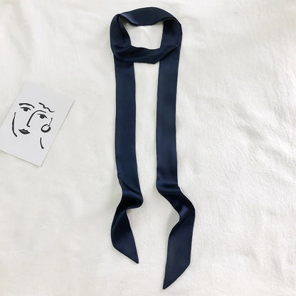 5x200cm Satin Silk Narrow Scarf Neckerchief Solid Neck Scarves Long Silk Thin Scarf