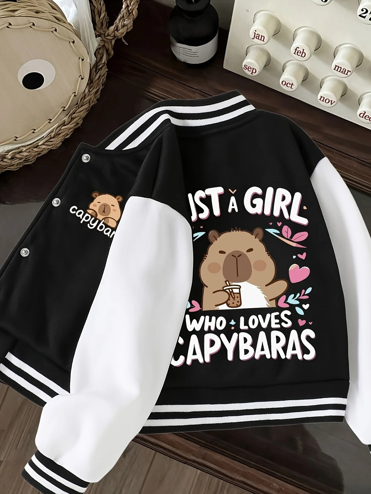 Spring and Autumn Baseball Capybara and English Letter Print Jackets