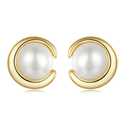 925 Sterling Silver Shell Pearl Shining Zircon Stud Earrings
