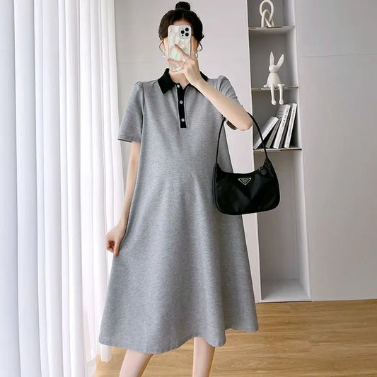 Maternity Short Sleeve Polo Lapel Maternity Maternity Dress