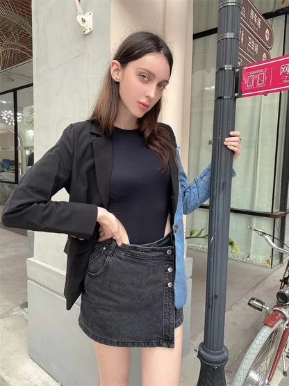 Blazer Patchwork Jackets  Winter Irregular Long Sleeve Loose Korean Coat