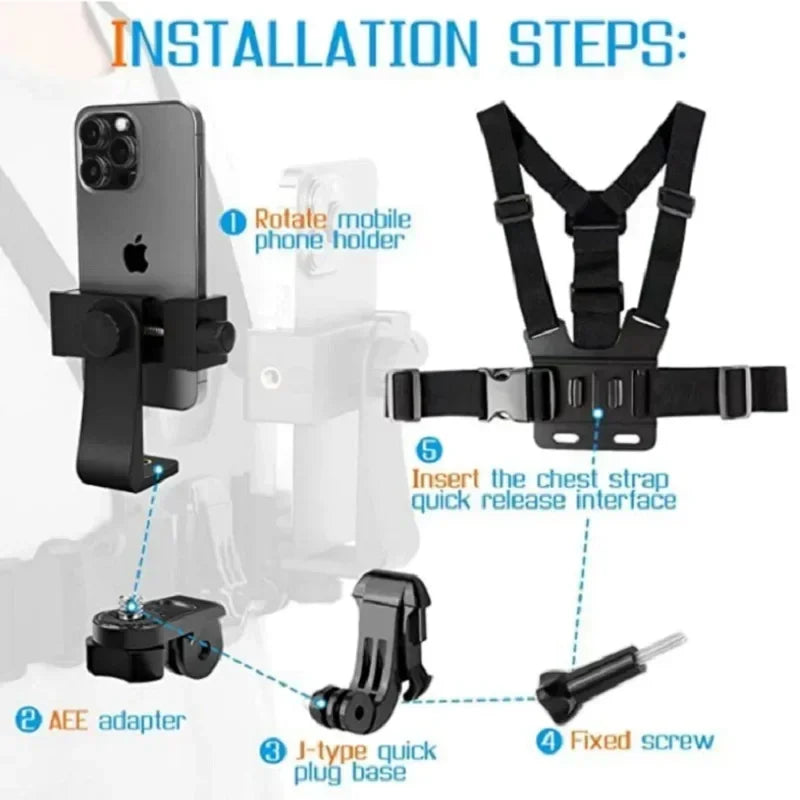 Adjustable Phone Clip Holder With Chest Strap Fixation Bracket