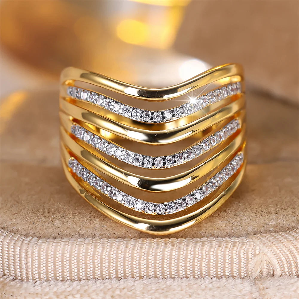 White Zircon Multilayer Small Stone Vintage Gold Silver Ring