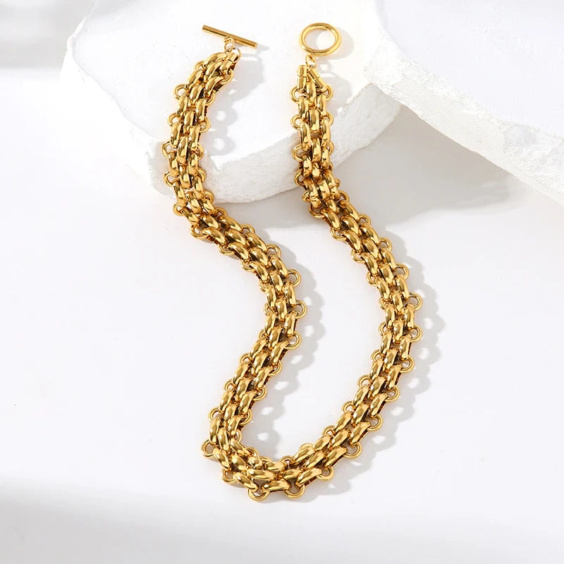 316L Stainless Steel Gold Color Woven Chain Chokers Necklace