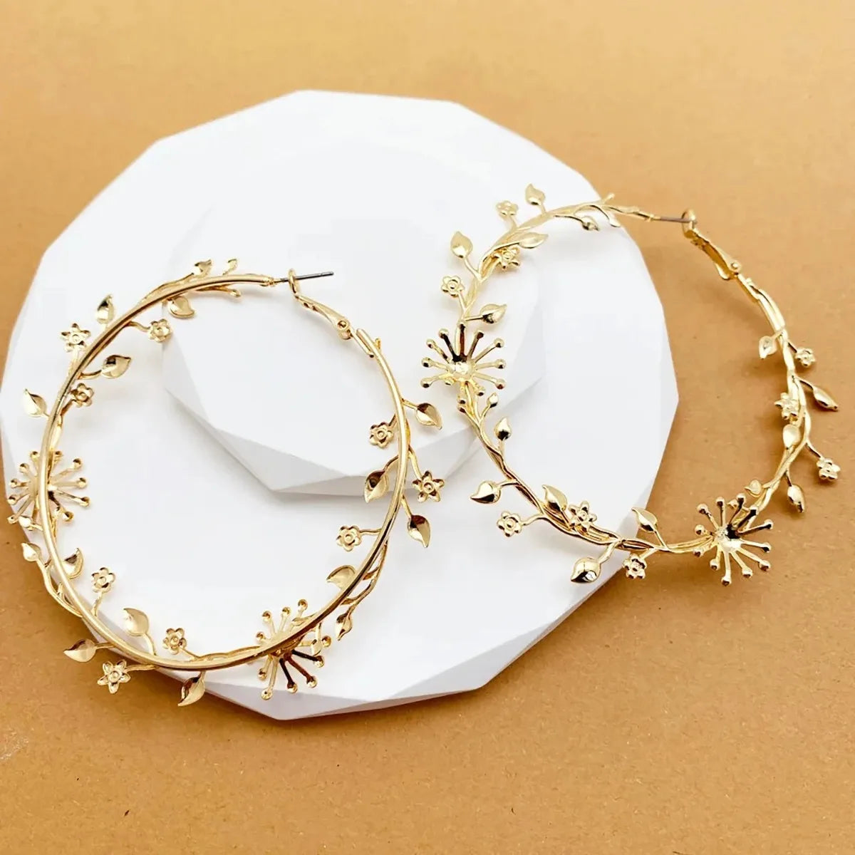 Exaggerated Leaf Flower Hoop Earrings