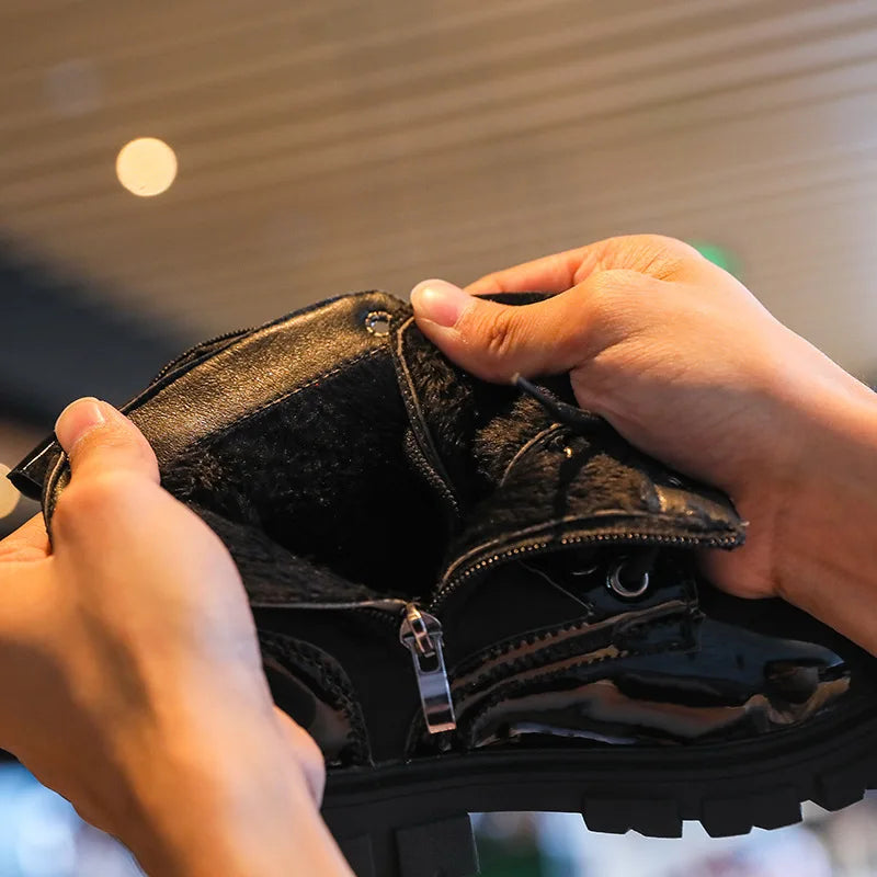 PU Leather Buckle Spring Anti-slip Breathable Black Shoes Size 21-37