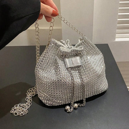 Sparkling Rhinestone Embellished Drawstring Crossbody Bag