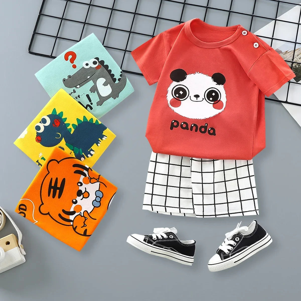 Baby Girl Cotton T-shirt  Giraffe Cartoon Set