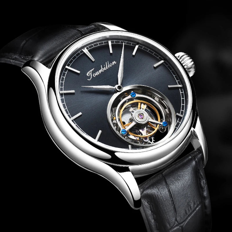 Real Tourbillon Mechanical Automatic Mechanical Sapphire Glass Stainless Steel Wristwatch