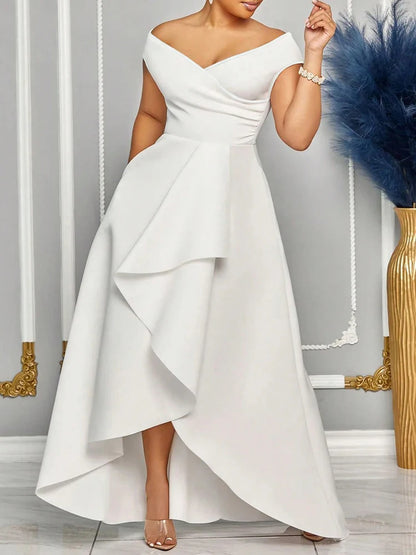 Off Shoulder Evening Solid Maxi Long With Sleeves Dress