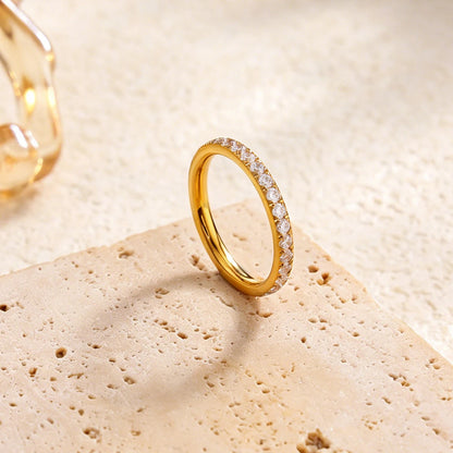 Luxury Stainless Steel 18K PVD Gold Plated Shiny Zircon Stackable Rings