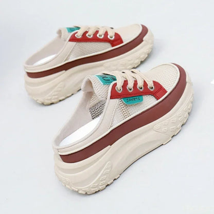 Thick Soles Increase Mesh Sport Lace Up Half Slipper Sneakers