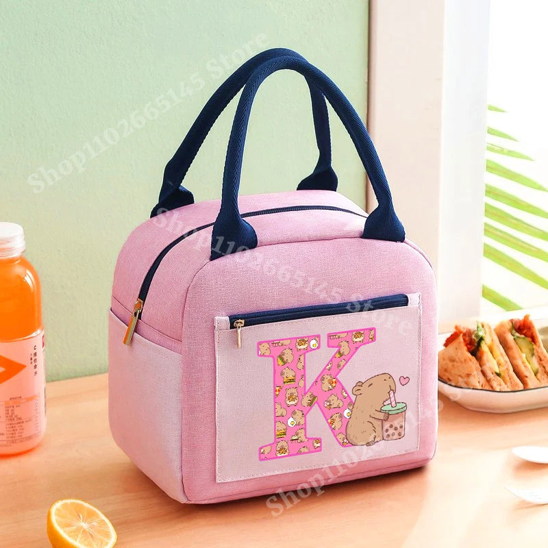 Lunch Bag Anime Capybara Letter A-Z Handbag Girls School