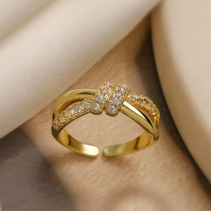 Gold/Silver Geometric Shiny AAA CZ Inlay Copper Rings