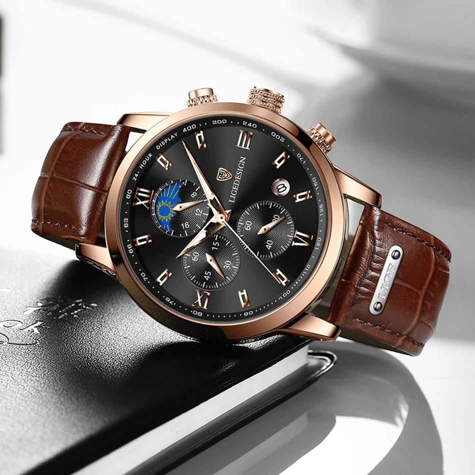 DANA Leather Strap Moon Phase Watch