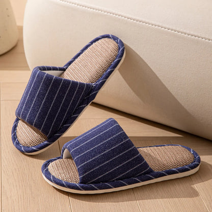 Spring and Autumn Stripe Flax Soft Sole Slippers