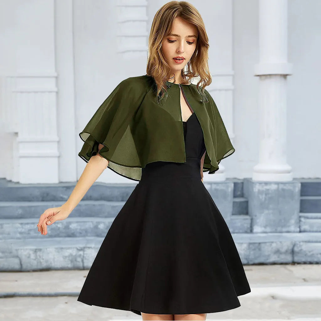 Thin White Chiffon Cape Short Sleeve Cover Up Elegant  Bolero Jacket