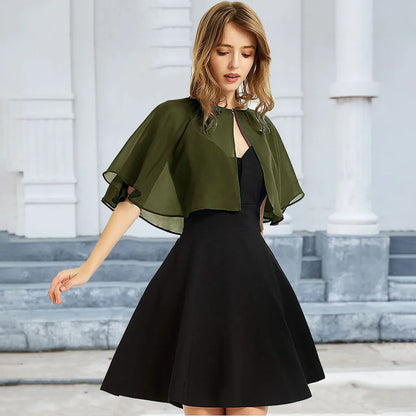 Thin White Chiffon Cape Short Sleeve Cover Up Elegant  Bolero Jacket