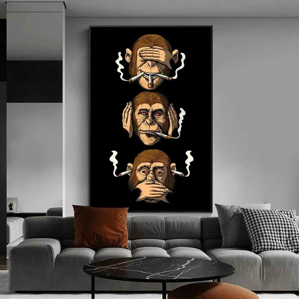 Wall Art Funny Poster Humour Smoking Monkey HD Canvas Print Poster