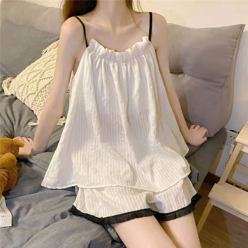 Thin Sling Pajamas Leisure Suit Sling Shorts Pajamas Set
