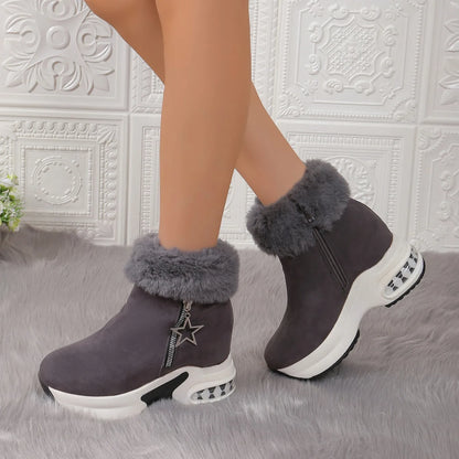 Winter Casual High Heels Thickened Fluff Wedge Platform Snow Boots