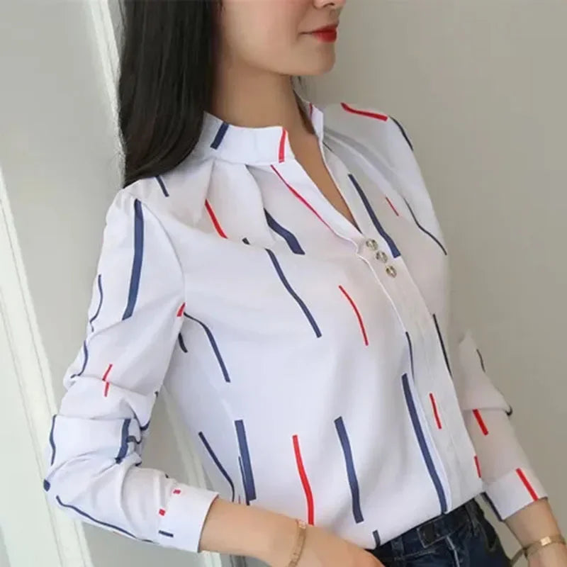 Stripe Long Sleeve Shirt Blouses