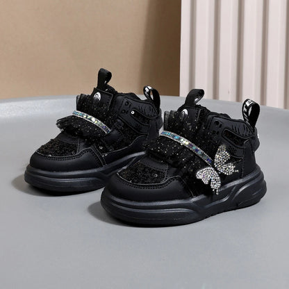 Autumn Children Leather Toddler Kids Sport  Bling Cute Butterfly Sneakers